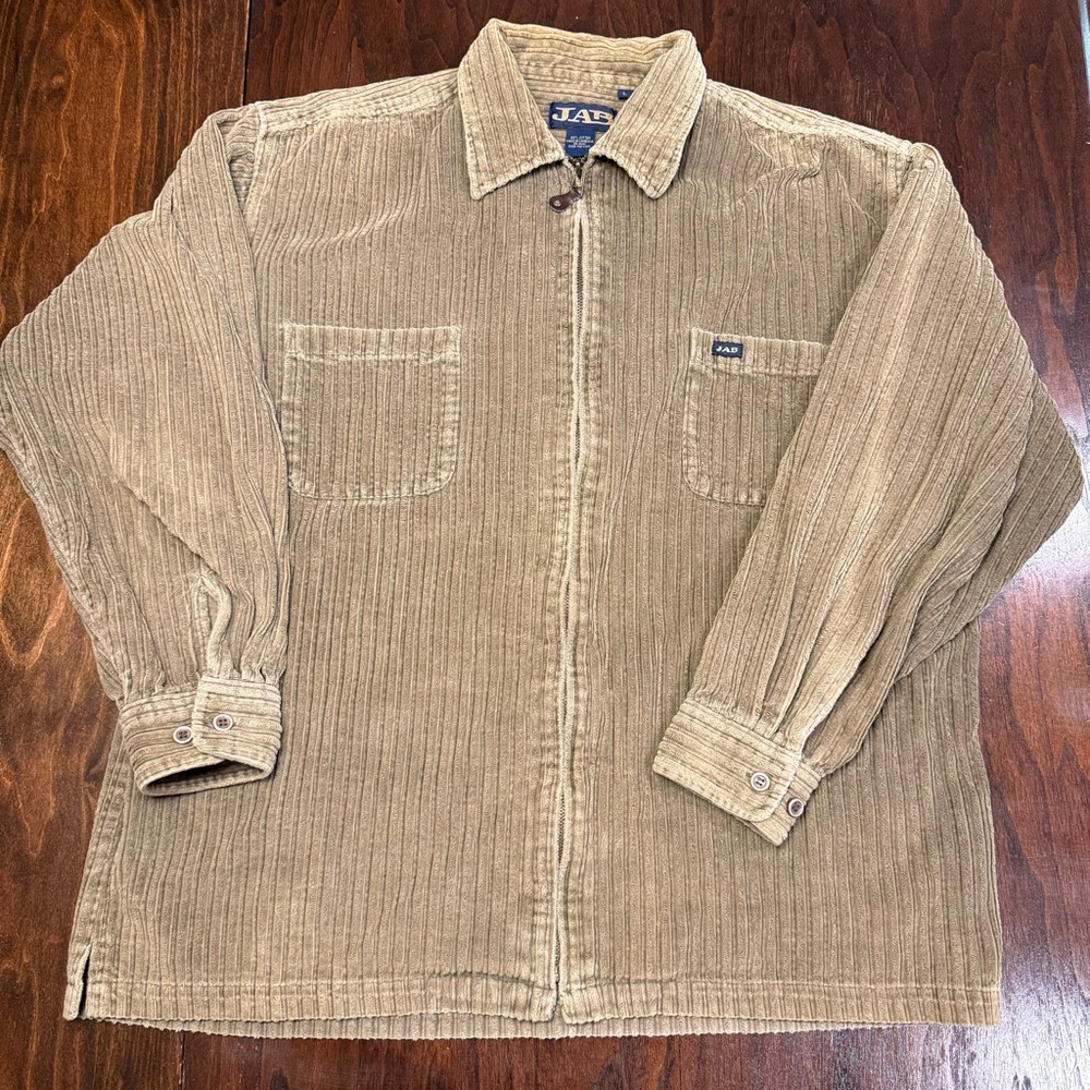 JAB VTG 90s Wide-Wale Zip-up Corduroy Shacket Olive Color Size L 100% Cotton